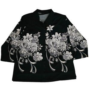 Modelia Women's Floral Print Kimono W/ Inner Sleeveless Blouse Black Size Medium